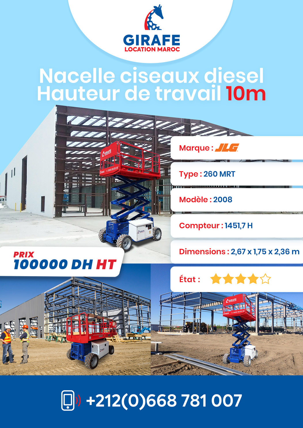 Offre Nacelle ciseaux diesel 10m JLG à vendre